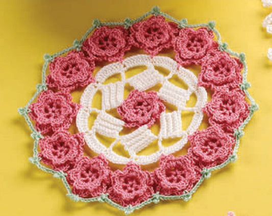 Climbing Roses Crochet Doily Pattern - Multi-Motif Floral Centerpiece
