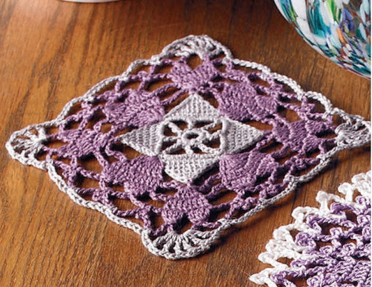 Hearts In Heather Crochet Pattern - Two-Tone Lacy Square Motif