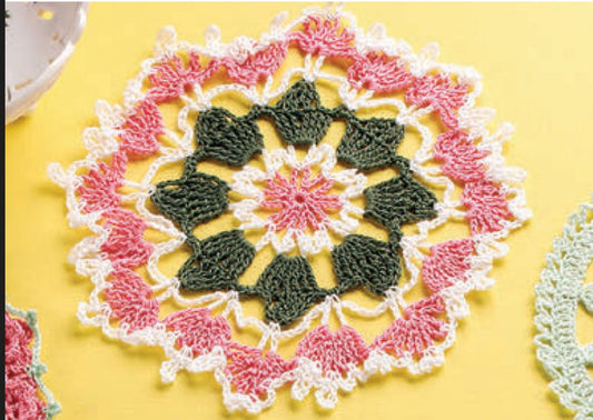 Tulip Garden Crochet Doily Pattern - Flower & Leaf Motif Coaster/Centerpiece